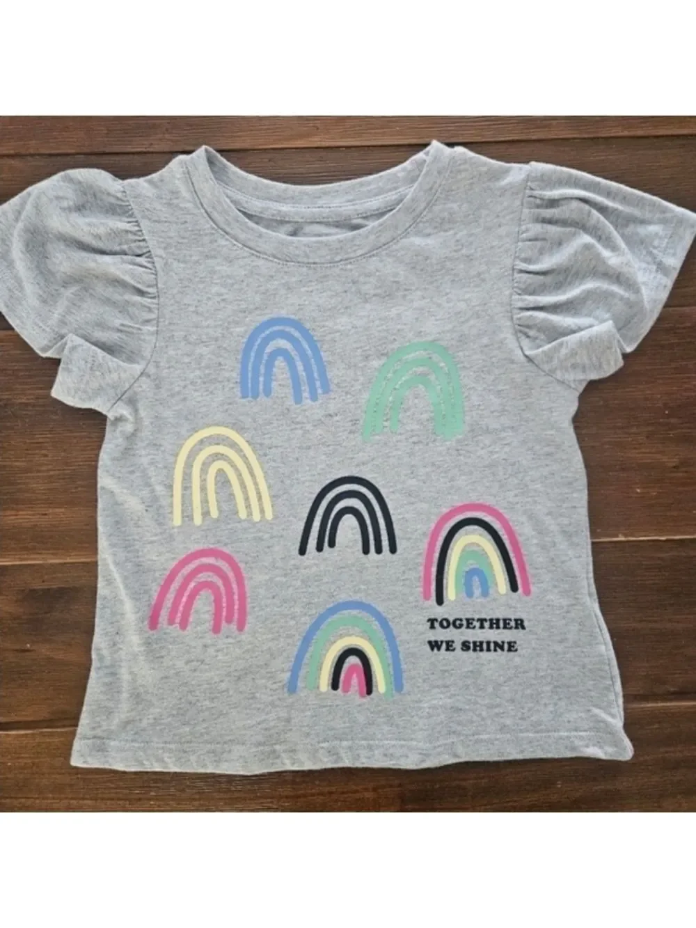 CLEARANCE GAP GIRL'S T-SHIRT GREY WITH RAINBOWS, SHORT SLEEVES, 4